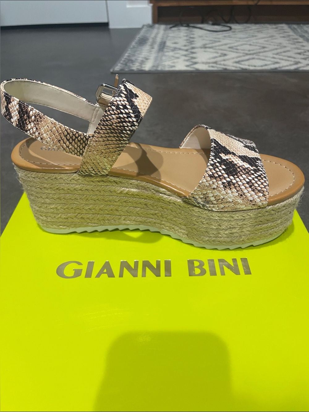 Gianni Bini Snake-Print Espadrille Wedge Sandals in Brown/Black